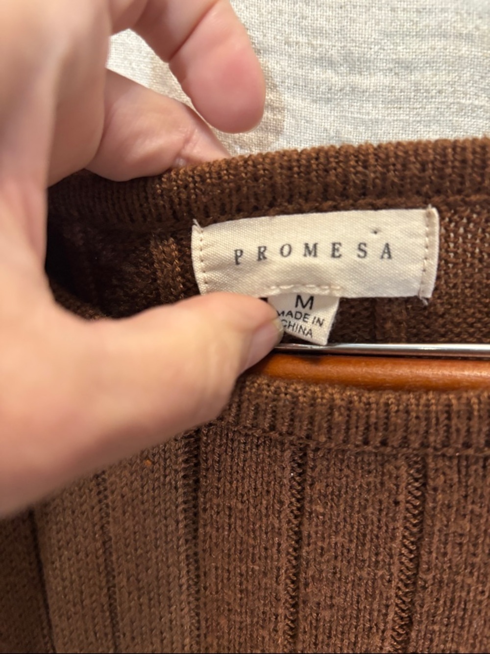 Promesa Ribbed Knit Long Sleeve Sweater Dress in Chestnut Wool Blend - Picture 2 of 7